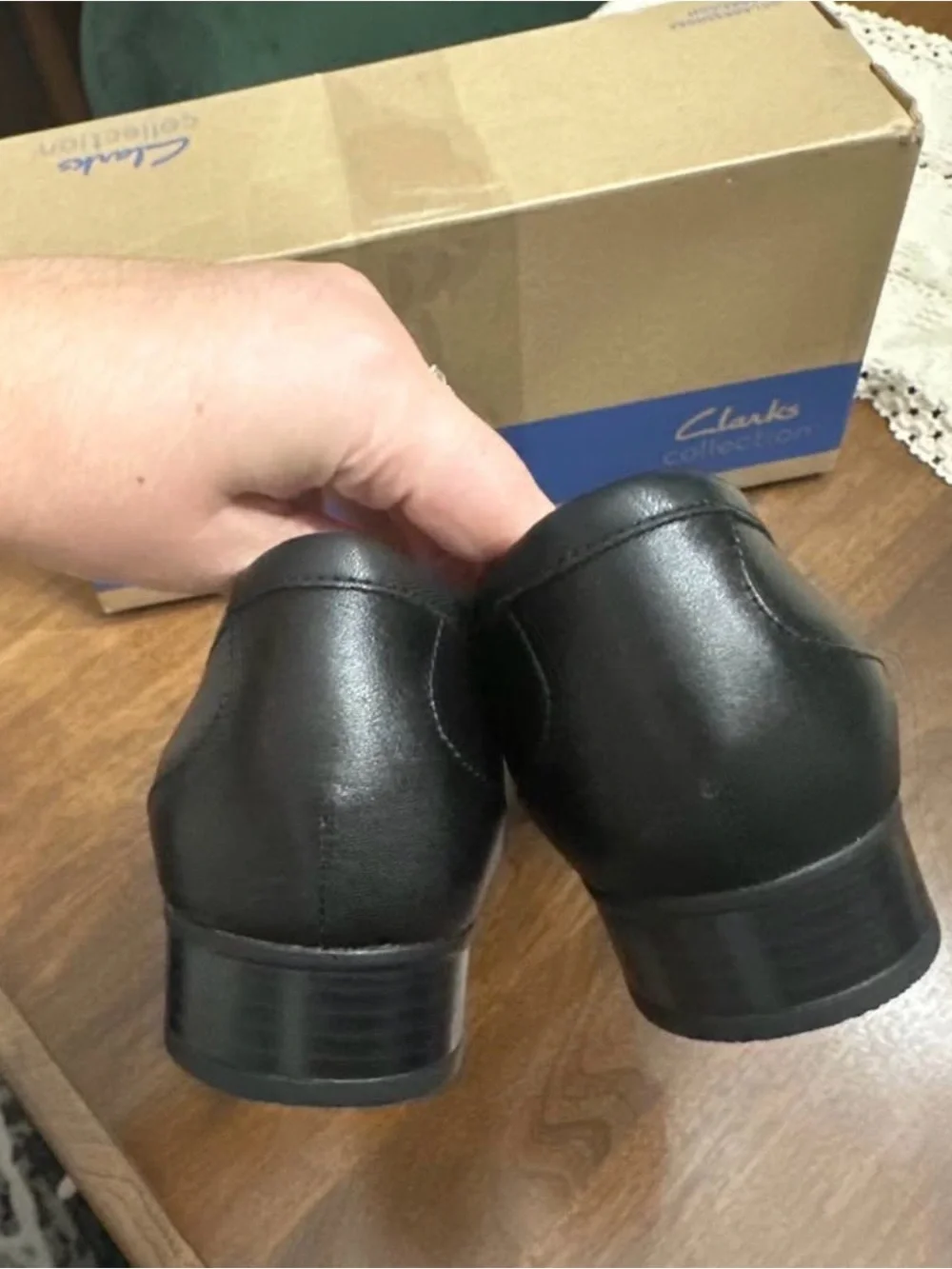 Clarks Black Leather Slip-On Loafers with Metallic Accent - Picture 5 of 5